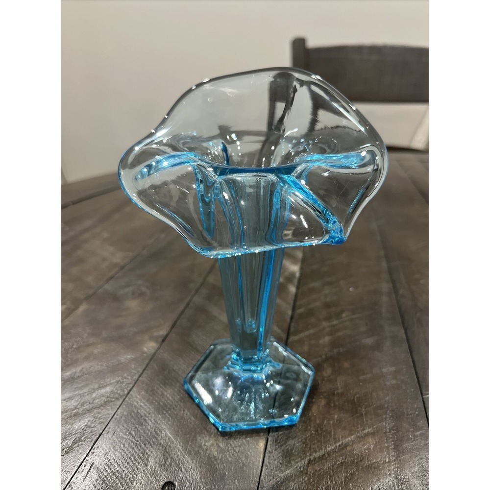 Vintage Westmoreland Jack in the Pulpit Peacock Blue Bud Vase‎ JIP